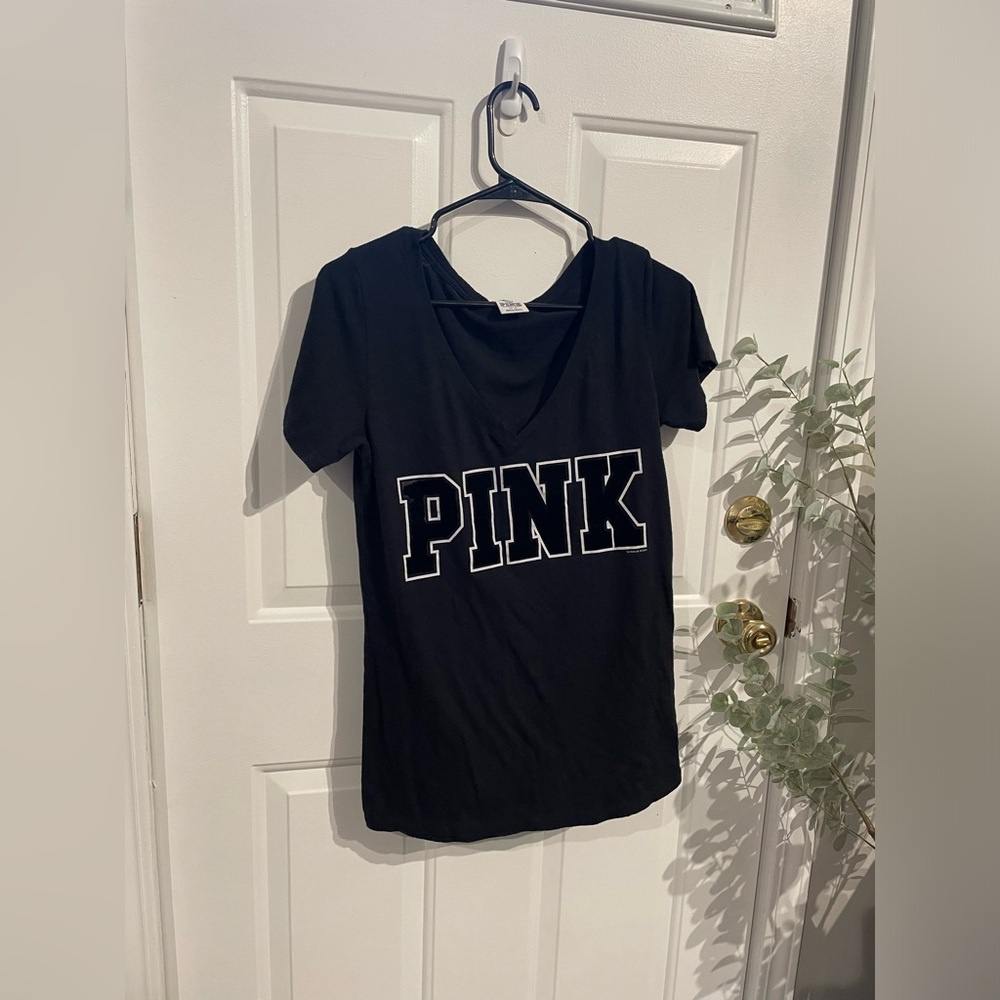 PINK black tshirt with velvet lettering lightweight size medium
